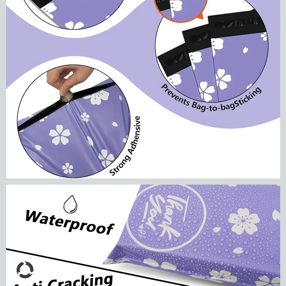 15 ct Purple Floral Thank You Polymailers